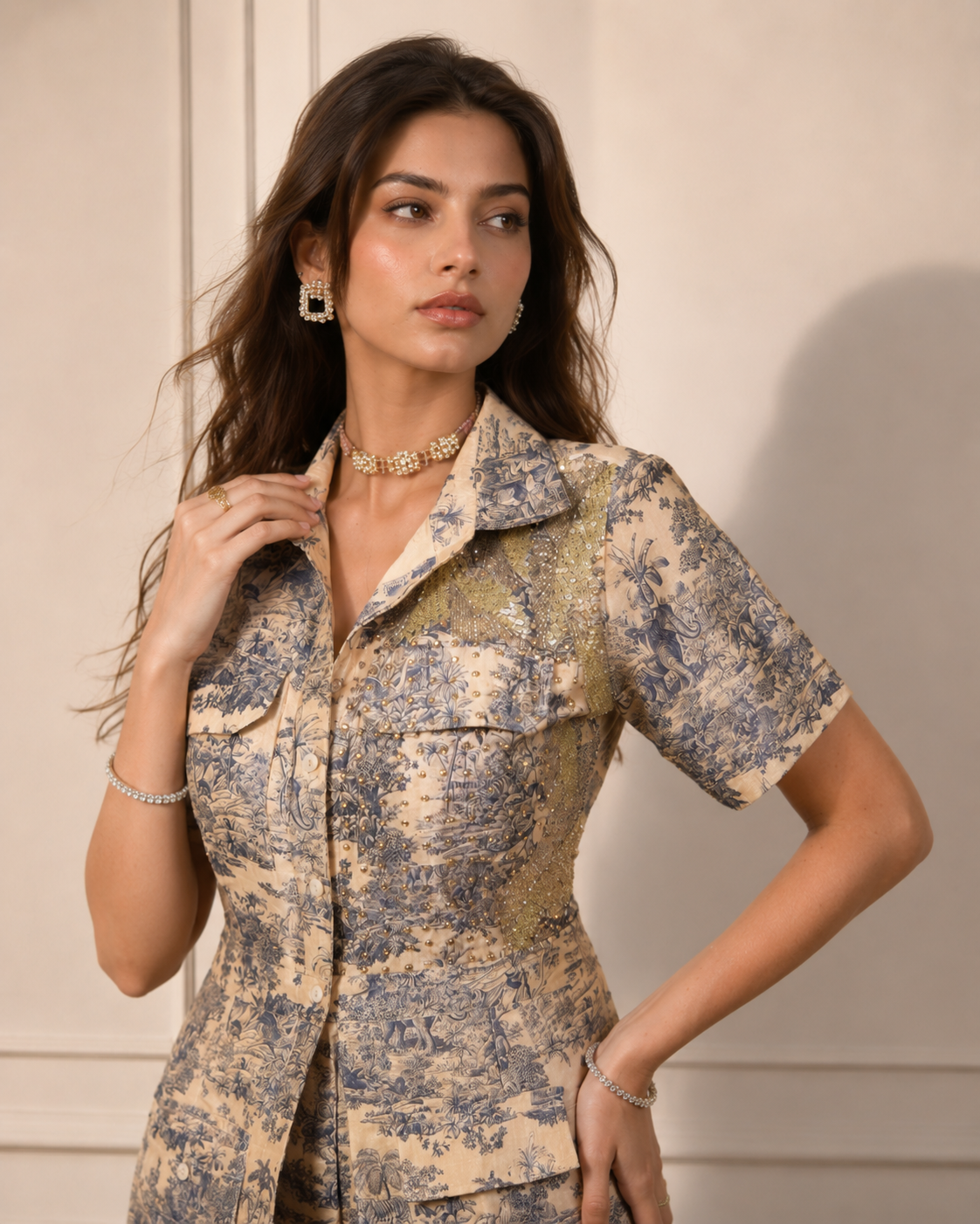 Ivory Silk Embroidered Playsuit