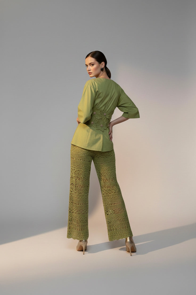 Olive Bloom Tunic & Lace Trouser Set