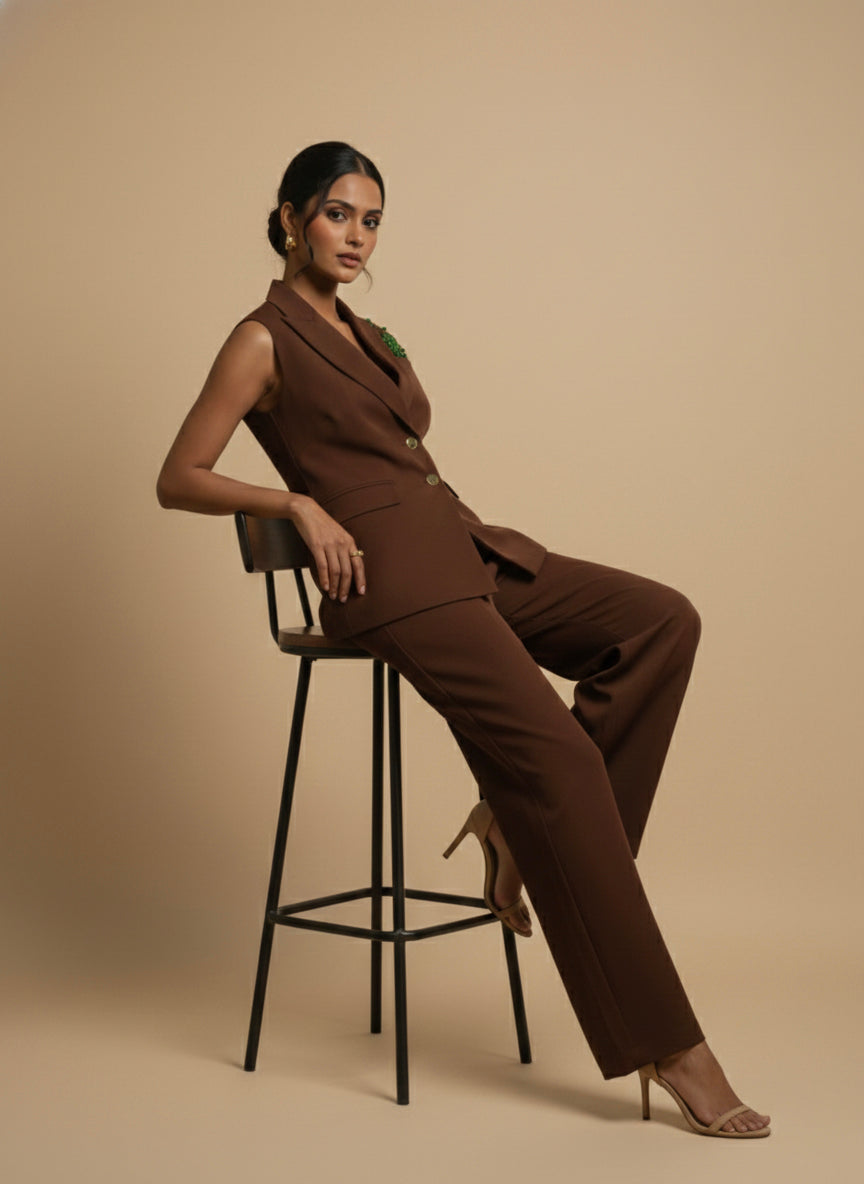 Emerald Bloom Power Suit (Chocolate Brown)