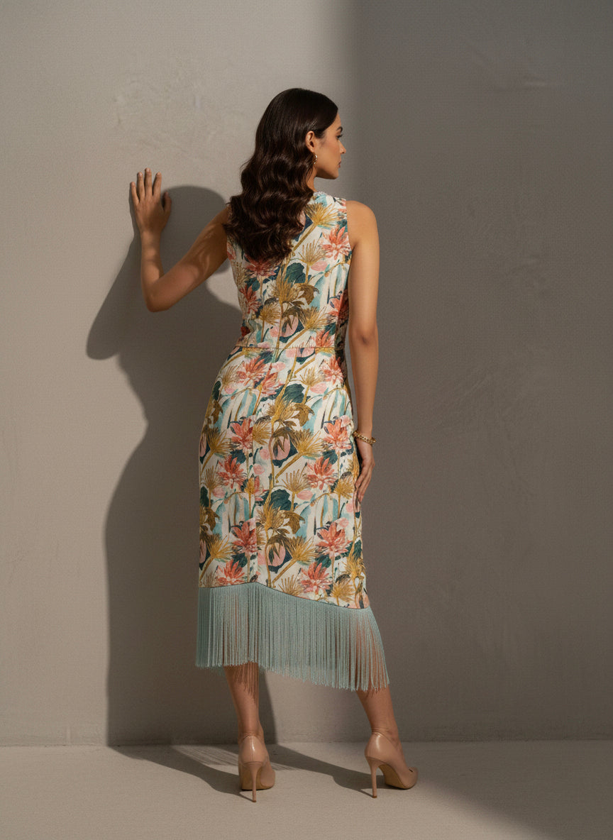 Fringe Bloom Wrap Midi Dress