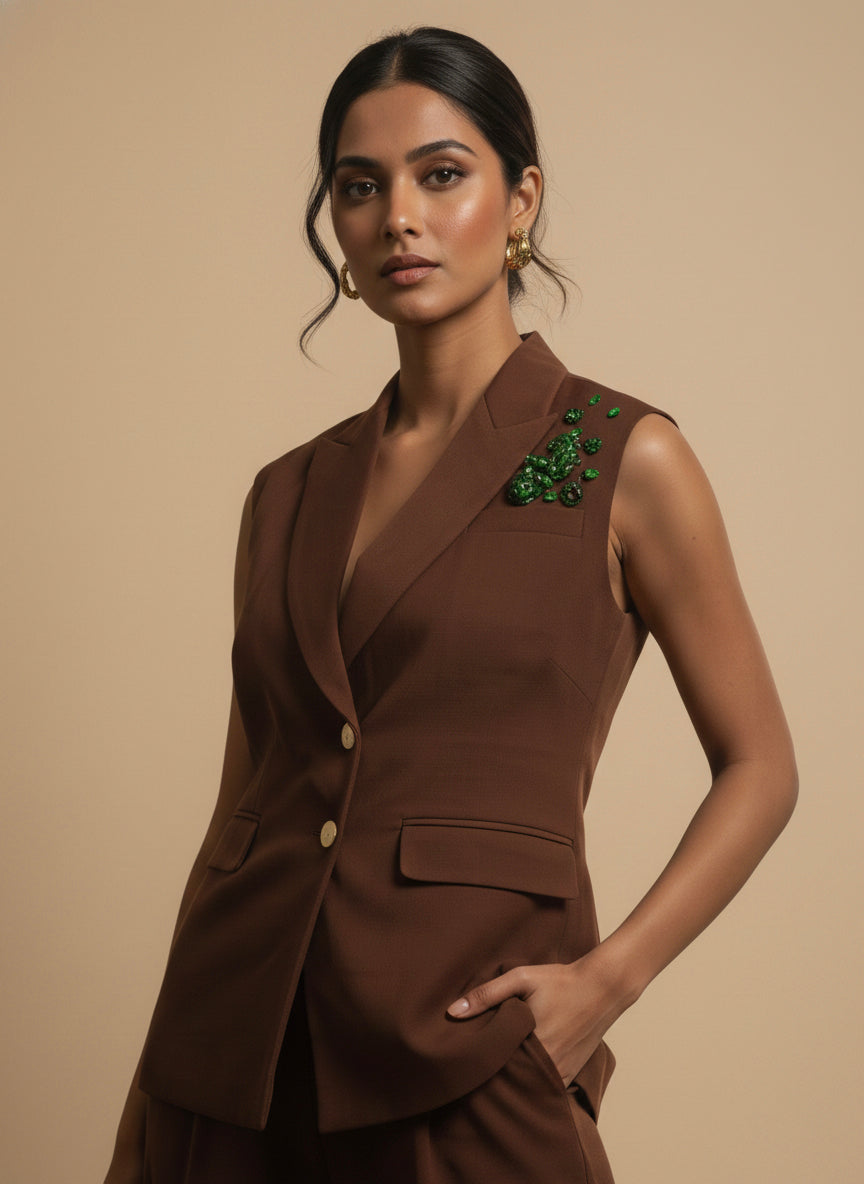 Emerald Bloom Power Suit (Chocolate Brown)
