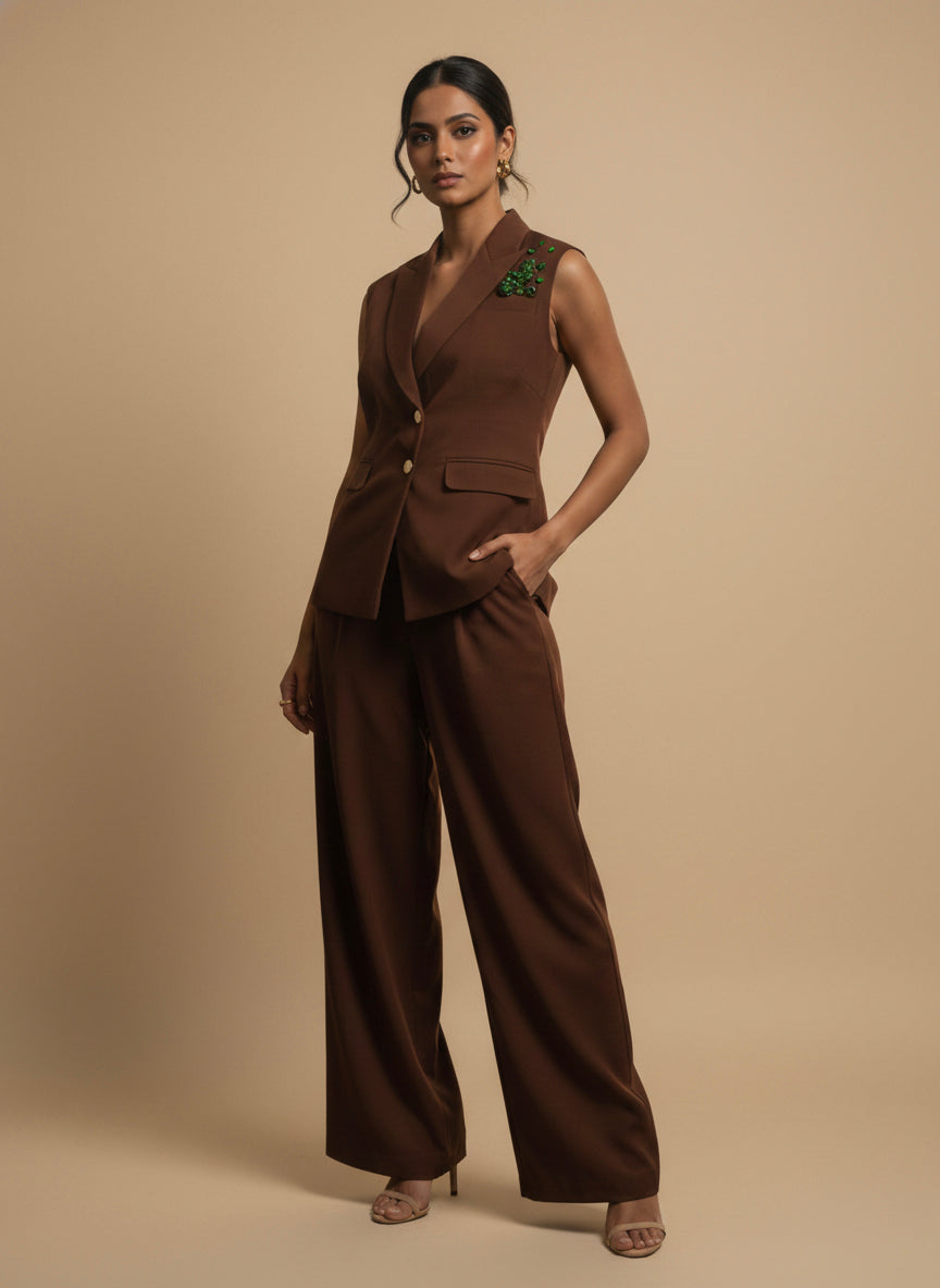 Emerald Bloom Power Suit (Chocolate Brown)