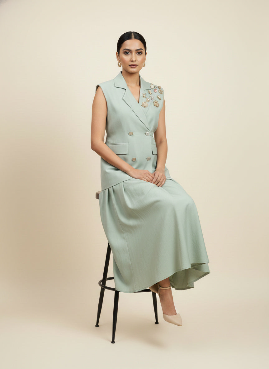 Heritage Button Waistcoat & Midi Skirt Set