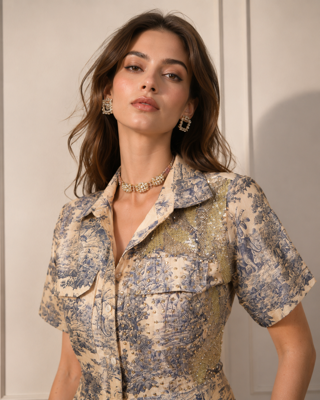 Ivory Silk Embroidered Playsuit
